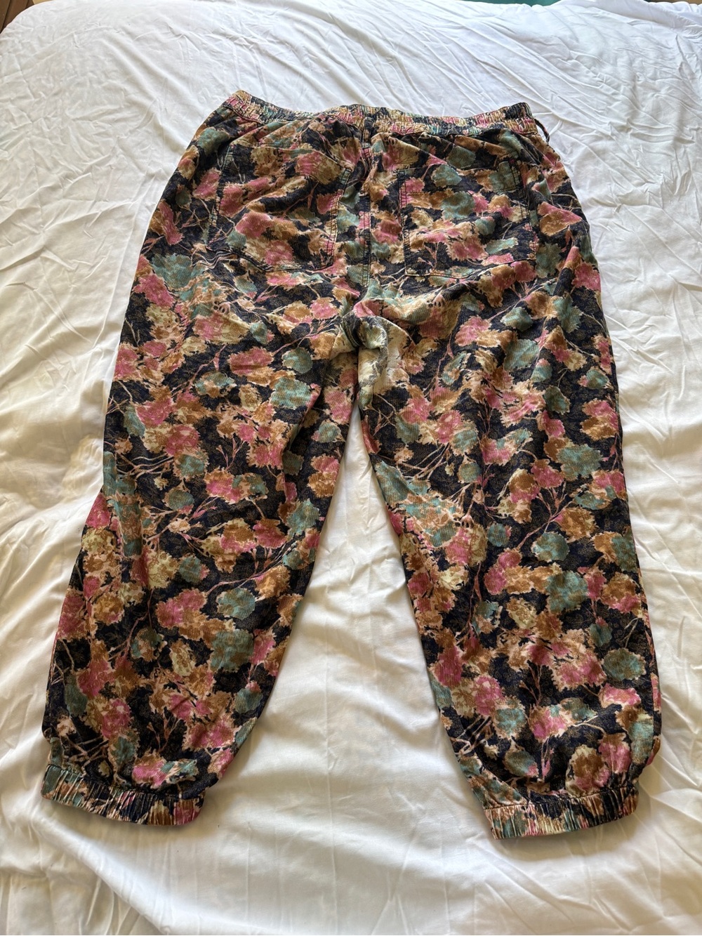 Anthropologie Floral Velvet Joggers - Teal, Pink, Gold on Black - Picture 7 of 9